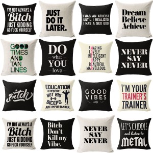 18&apos;&apos; Funny Intersting Letters Linen Pillow Case Standard Pillow Cover Home Decor   162666975619